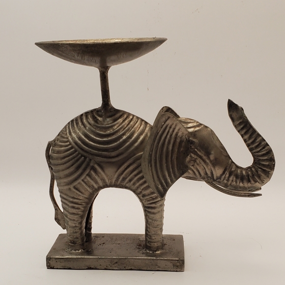 Beautiful Indo Greek Ancient Elephant Bronze Silver Candle Holder 6" H , India - Picture 8 of 14